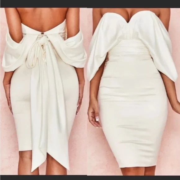 HOUSE OF CB 'Aisha' Ivory Satin Strapless Dress NWOT - Picture 5 of 13